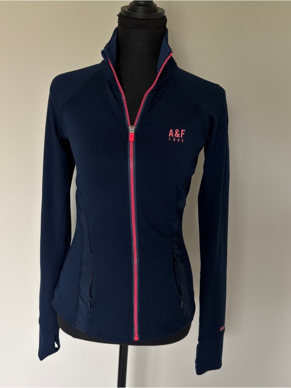 Abercrombie & Fitch Navy Active Track Jacket with Pink Zip